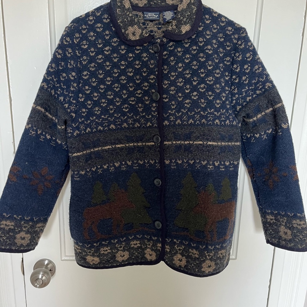 Sonoma Navy and Tan Patterned Cardigan